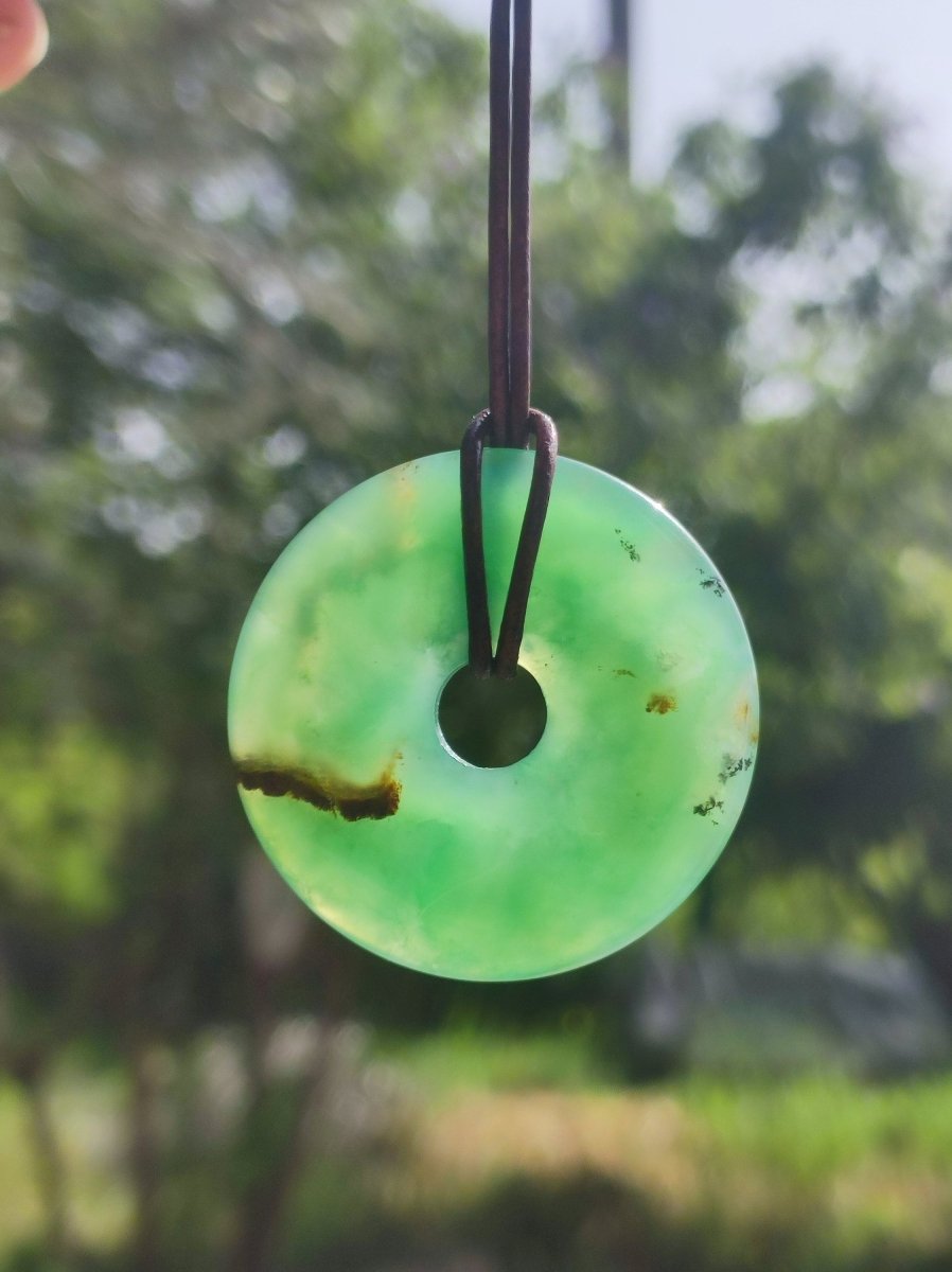 Chrysoprase Edelstein Donut Kette grün Natur GOA Boho Hippie Ethno Schutzsymbol Heilstein Sammler Unikat Mann Frau Er Sie Geschenk Anhänger - Art of Nature Berlin