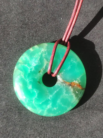 Chrysoprase Edelstein Donut Kette grün Natur GOA Boho Hippie Ethno Schutzsymbol Heilstein Sammler Unikat Mann Frau Er Sie Geschenk Anhänger - Art of Nature Berlin