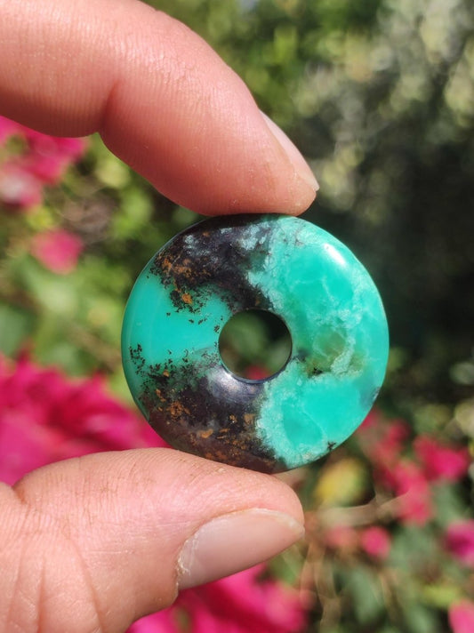 Chrysoprase Edelstein Donut Kette grün Natur GOA Boho Hippie Ethno Schutzsymbol Heilstein Sammler Unikat Mann Frau Er Sie Geschenk Anhänger - Art of Nature Berlin