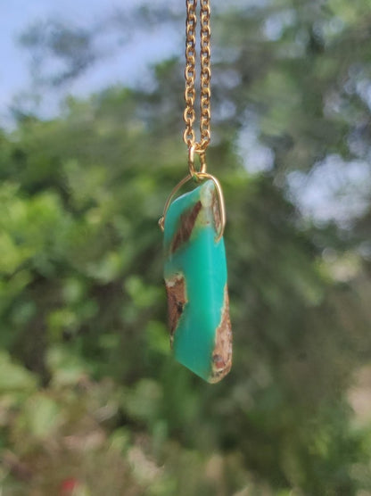 Chrysoprase Edelstein Kette grün golden lang Natur GOA Boho Hippie Ethno Schutz Heilstein Sammler Unikat Mann Frau Er Sie Geschenk Anhänger - Art of Nature Berlin