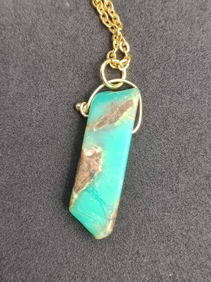 Chrysoprase Edelstein Kette grün golden lang Natur GOA Boho Hippie Ethno Schutz Heilstein Sammler Unikat Mann Frau Er Sie Geschenk Anhänger - Art of Nature Berlin