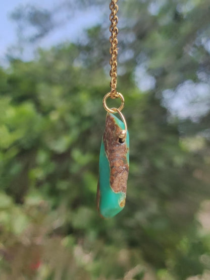 Chrysoprase Edelstein Kette grün golden lang Natur GOA Boho Hippie Ethno Schutz Heilstein Sammler Unikat Mann Frau Er Sie Geschenk Anhänger - Art of Nature Berlin