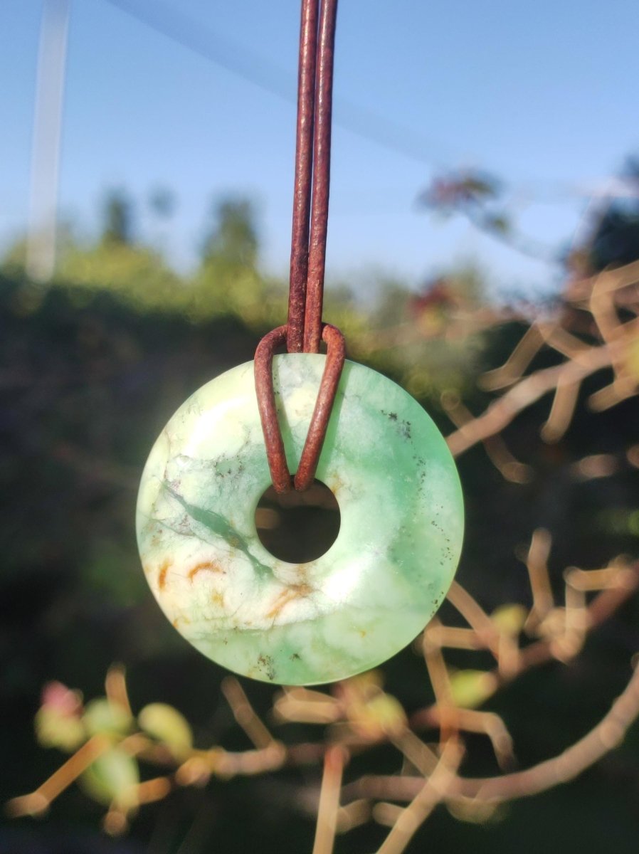 Chrysoprase ~ Edelstein Kette ~HIPPIE ~GOA ~Boho ~Tibet ~Ethno ~Nature ~Donut ~Schutzsymbol ~Heilstein ~Rarität - Art of Nature Berlin