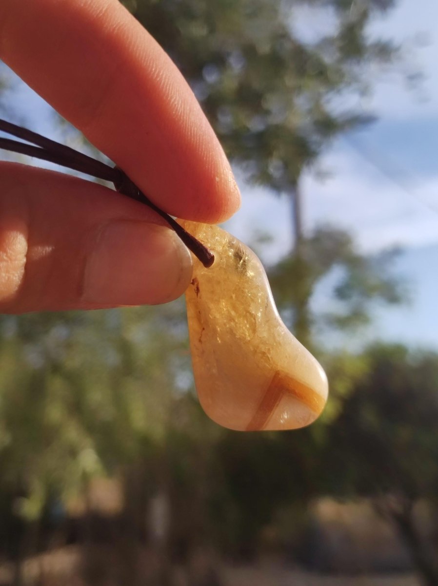 Citrin ~ Edelstein Kette gelb HIPPIE GOA Boho Ethno Natur Heilstein Rarität Kristalle Schmuck Anhänger Natur Stein Geschenk Sonne leuchtend - Art of Nature Berlin
