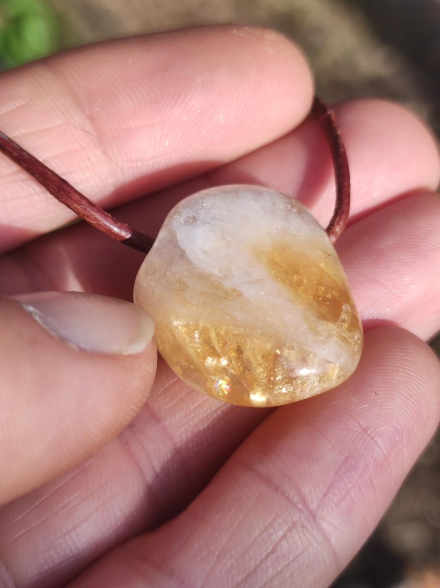 Citrin ~ Edelstein Kette gelb HIPPIE GOA Boho Ethno Natur Heilstein Rarität Kristalle Schmuck Anhänger Natur Stein Geschenk Sonne leuchtend - Art of Nature Berlin