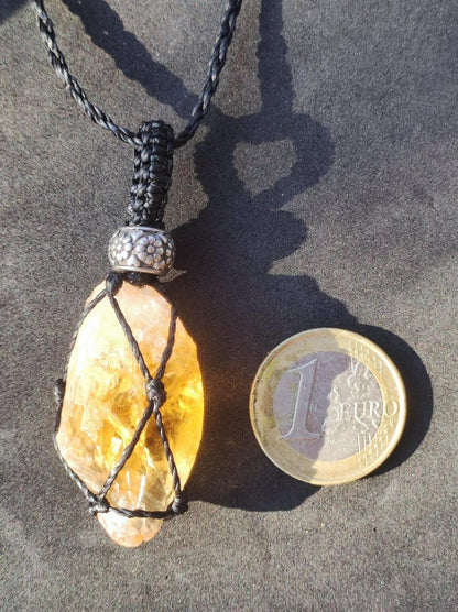 Citrin Spitze ~ Makramee Edelstein Kette gelb Heilstein roh Kristall Geschenk Er Sie Freundin Mutter HIPPIE GOA Boho Ethno Natur Vintage - Art of Nature Berlin