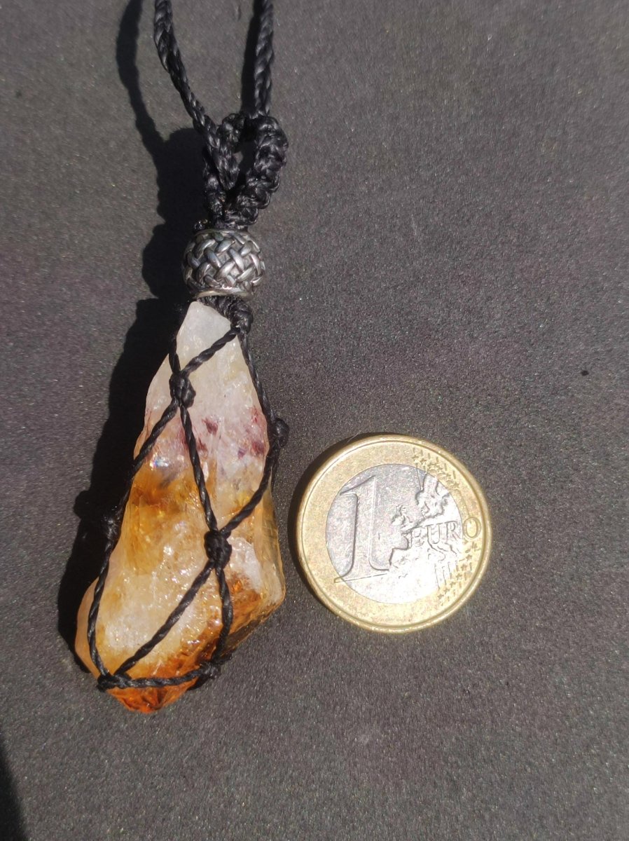 Citrin Spitze ~ Makramee Edelstein Kette gelb Heilstein roh Kristall Geschenk Er Sie Freundin Mutter HIPPIE GOA Boho Ethno Natur Vintage - Art of Nature Berlin