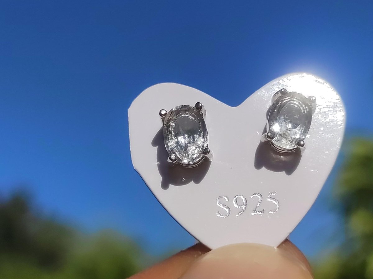 Clear Quarz / Bergkristall AAA - 925 Sterling Silber bunt Ohrstecker Ohrringe Edelstein Heilstein Energie Frau Geschenk Schmuck Edel Rarität - Art of Nature Berlin