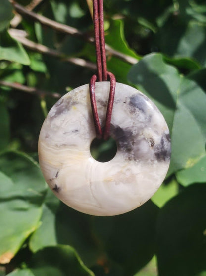 Crazy Laze Achat - Edelstein Donut Kette Rarität Schutzsymbol Heilstein Kristall rund HIPPIE Boho Goa Tibet Ethno Mann Frau Geschenk Er Sie - Art of Nature Berlin