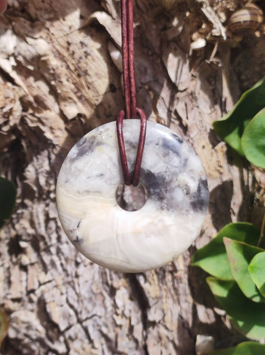 Crazy Laze Achat - Edelstein Donut Kette Rarität Schutzsymbol Heilstein Kristall rund HIPPIE Boho Goa Tibet Ethno Mann Frau Geschenk Er Sie - Art of Nature Berlin