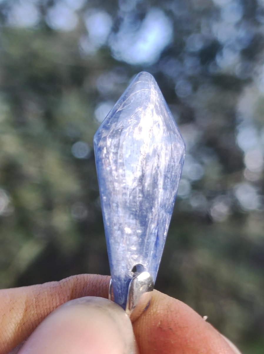 Cyanit Pfeil / Disthen AAA ~ 925 Silber Öse - Edelstein Kette HIPPIE GOA Boho Ethno Natur Heilstein Kristall blau Rarität Anhänger Mann - Art of Nature Berlin