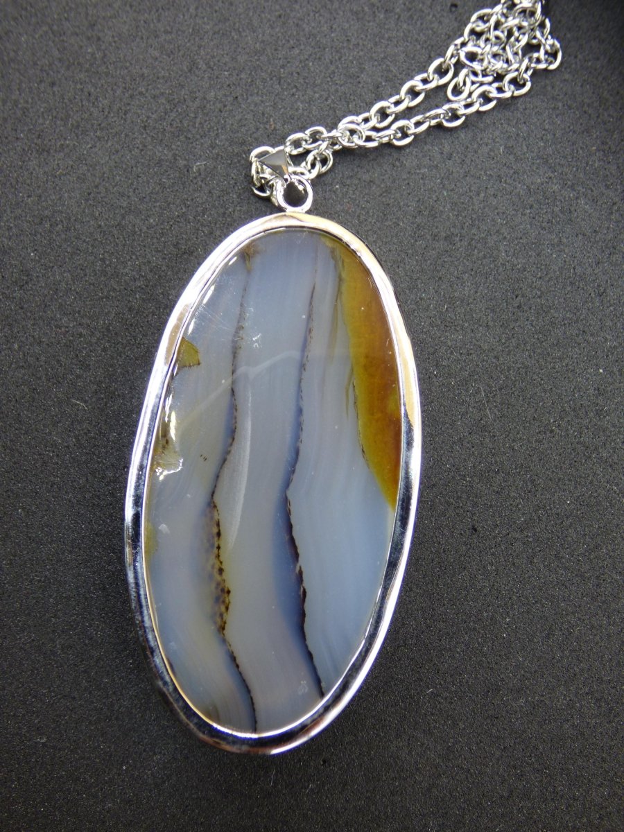 Dendrite Achat - 925 Sterling Silber Edelstein Kette Natur weiß Schutz Rarität Heilstein Kristall Mann Frau Er Sie Geschenk Freund Bruder - Art of Nature Berlin