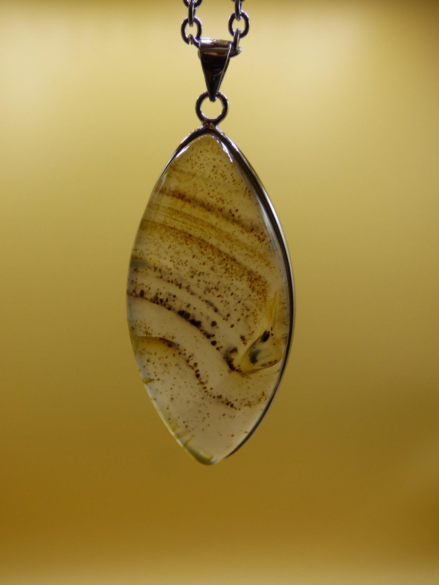 Dendrite Achat - 925 Sterling Silber Edelstein Kette Natur weiß Schutz Rarität Heilstein Kristall Mann Frau Er Sie Geschenk Freund Bruder - Art of Nature Berlin