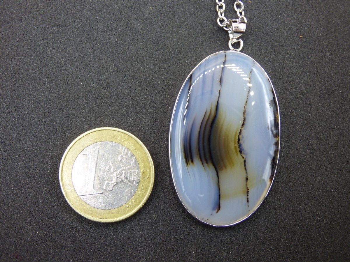 Dendrite Achat - 925 Sterling Silber Edelstein Kette Natur weiß Schutz Rarität Heilstein Kristall Mann Frau Er Sie Geschenk Freund Bruder - Art of Nature Berlin