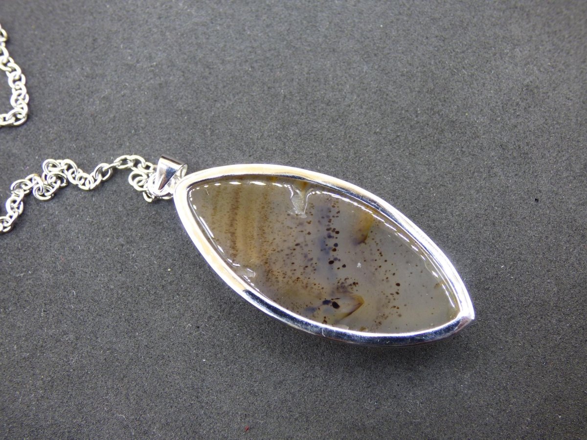 Dendrite Achat - 925 Sterling Silber Edelstein Kette Natur weiß Schutz Rarität Heilstein Kristall Mann Frau Er Sie Geschenk Freund Bruder - Art of Nature Berlin