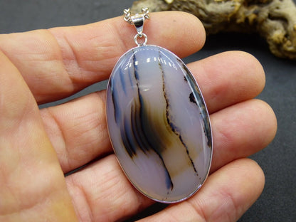 Dendrite Achat - 925 Sterling Silber Edelstein Kette Natur weiß Schutz Rarität Heilstein Kristall Mann Frau Er Sie Geschenk Freund Bruder - Art of Nature Berlin