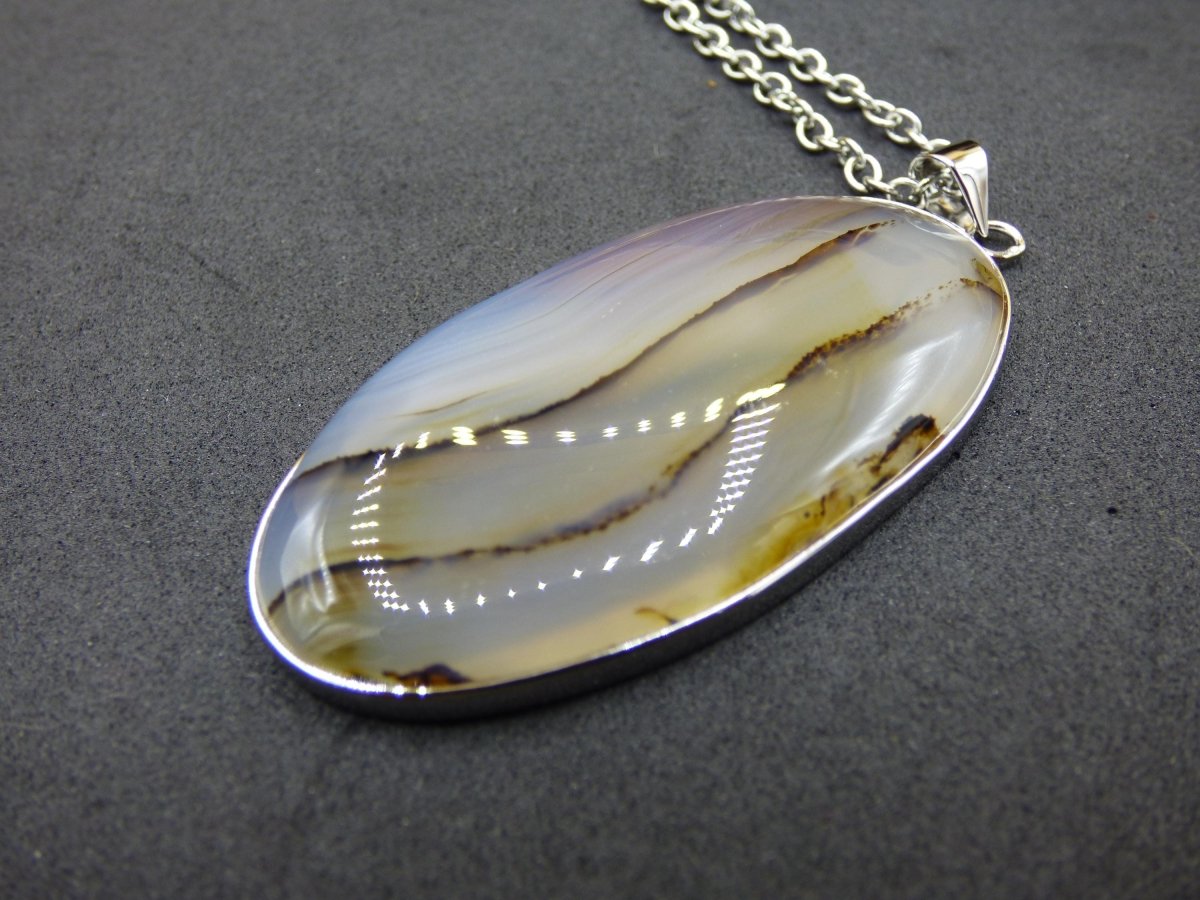 Dendrite Achat - 925 Sterling Silber Edelstein Kette Natur weiß Schutz Rarität Heilstein Kristall Mann Frau Er Sie Geschenk Freund Bruder - Art of Nature Berlin