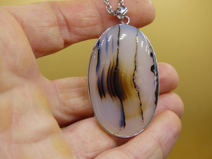 Dendrite Achat - 925 Sterling Silber Edelstein Kette Natur weiß Schutz Rarität Heilstein Kristall Mann Frau Er Sie Geschenk Freund Bruder - Art of Nature Berlin