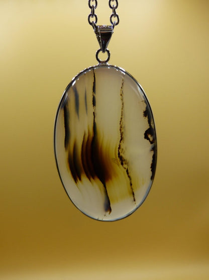 Dendrite Achat - 925 Sterling Silber Edelstein Kette Natur weiß Schutz Rarität Heilstein Kristall Mann Frau Er Sie Geschenk Freund Bruder - Art of Nature Berlin