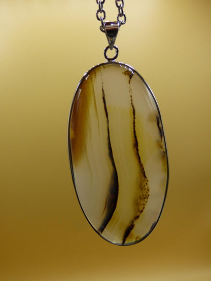 Dendrite Achat - 925 Sterling Silber Edelstein Kette Natur weiß Schutz Rarität Heilstein Kristall Mann Frau Er Sie Geschenk Freund Bruder - Art of Nature Berlin