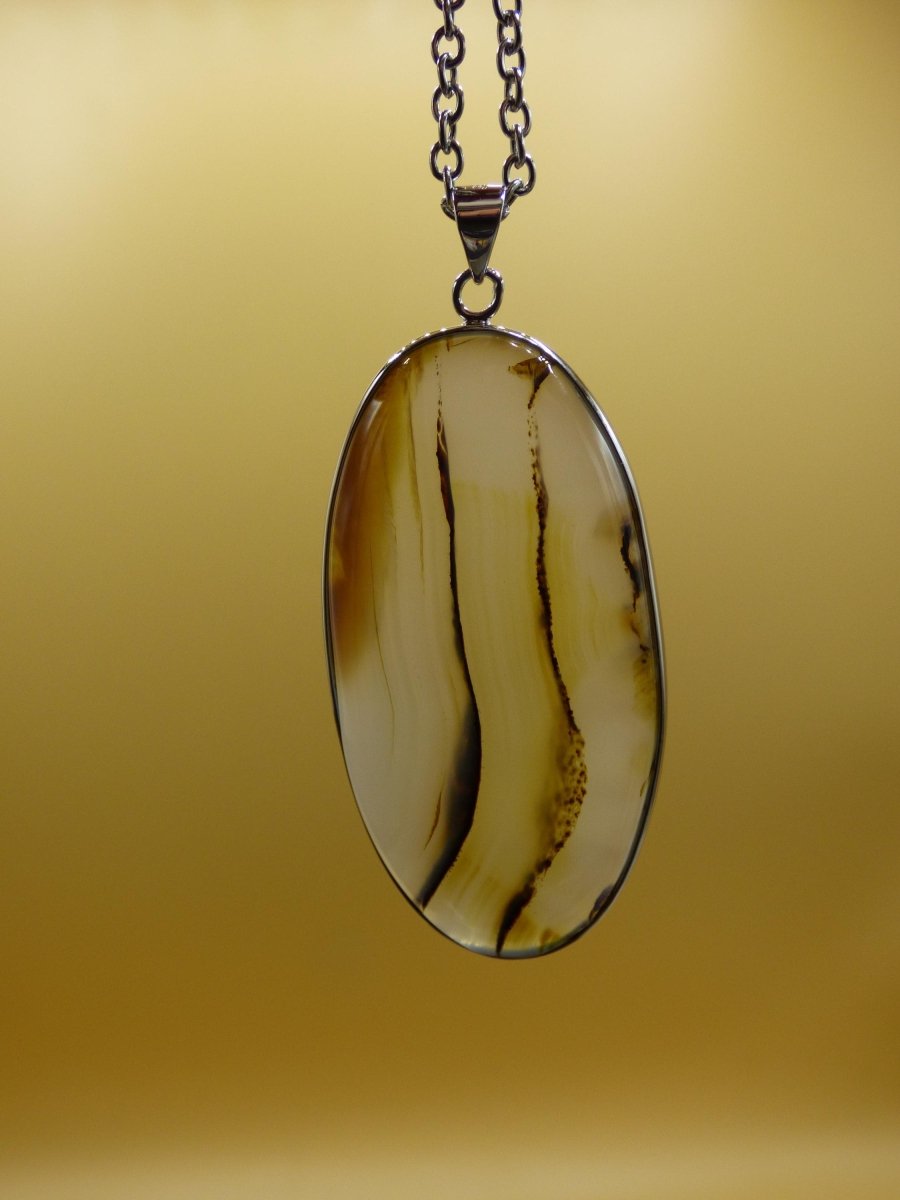 Dendrite Achat - 925 Sterling Silber Edelstein Kette Natur weiß Schutz Rarität Heilstein Kristall Mann Frau Er Sie Geschenk Freund Bruder - Art of Nature Berlin