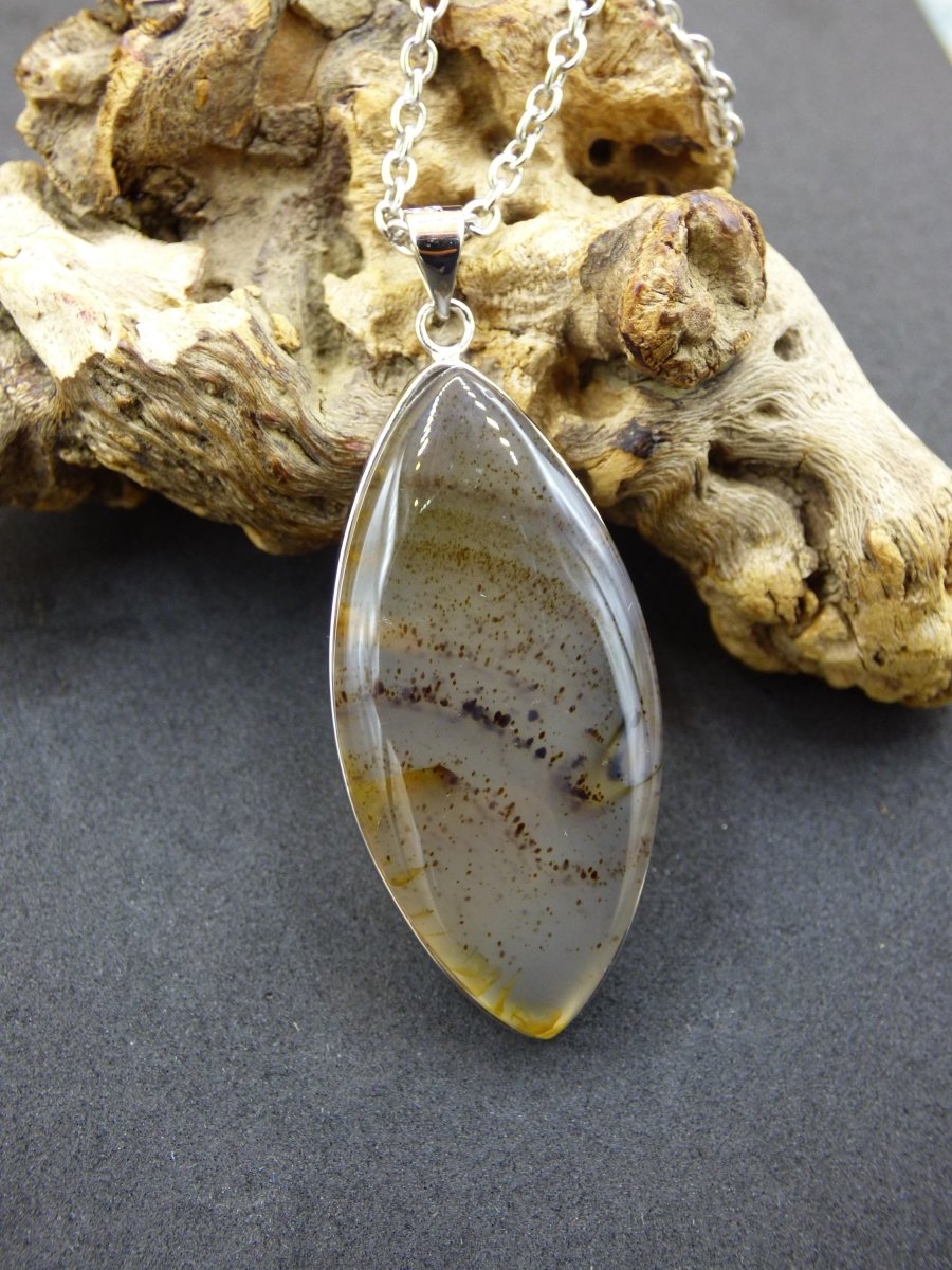 Dendrite Achat - 925 Sterling Silber Edelstein Kette Natur weiß Schutz Rarität Heilstein Kristall Mann Frau Er Sie Geschenk Freund Bruder - Art of Nature Berlin