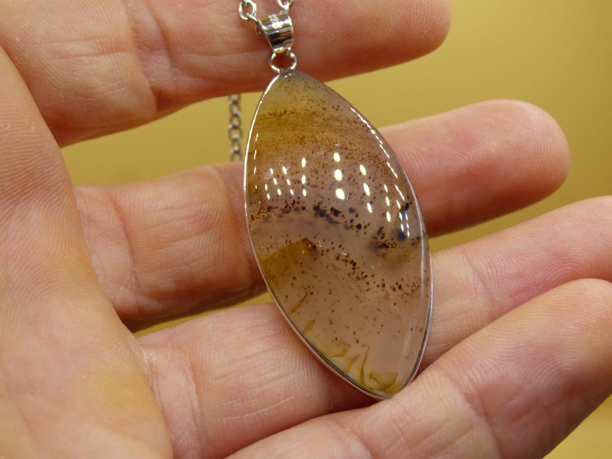 Dendrite Achat - 925 Sterling Silber Edelstein Kette Natur weiß Schutz Rarität Heilstein Kristall Mann Frau Er Sie Geschenk Freund Bruder - Art of Nature Berlin