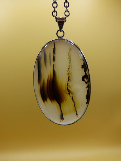 Dendrite Achat - 925 Sterling Silber Edelstein Kette Natur weiß Schutz Rarität Heilstein Kristall Mann Frau Er Sie Geschenk Freund Bruder - Art of Nature Berlin