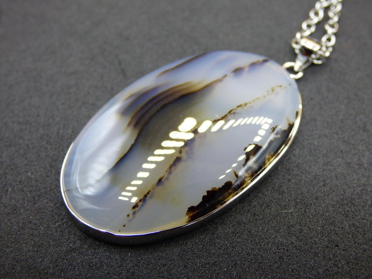Dendrite Achat - 925 Sterling Silber Edelstein Kette Natur weiß Schutz Rarität Heilstein Kristall Mann Frau Er Sie Geschenk Freund Bruder - Art of Nature Berlin