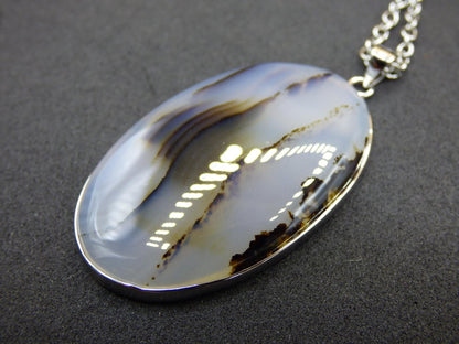 Dendrite Achat - 925 Sterling Silber Edelstein Kette Natur weiß Schutz Rarität Heilstein Kristall Mann Frau Er Sie Geschenk Freund Bruder - Art of Nature Berlin