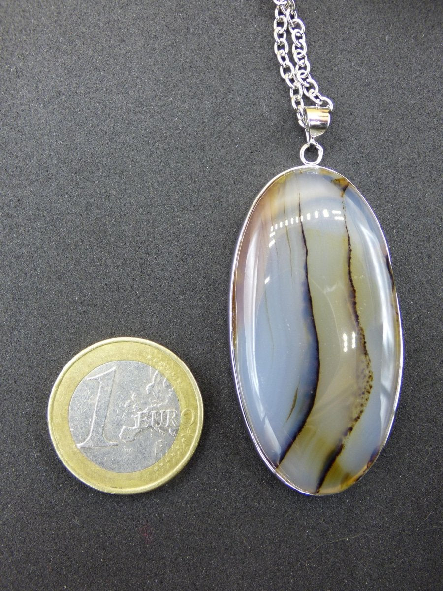 Dendrite Achat - 925 Sterling Silber Edelstein Kette Natur weiß Schutz Rarität Heilstein Kristall Mann Frau Er Sie Geschenk Freund Bruder - Art of Nature Berlin