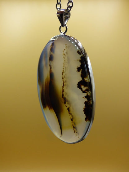 Dendrite Achat - 925 Sterling Silber Edelstein Kette Natur weiß Schutz Rarität Heilstein Kristall Mann Frau Er Sie Geschenk Freund Bruder - Art of Nature Berlin