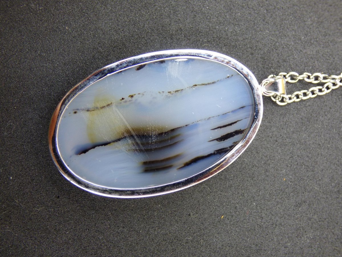 Dendrite Achat - 925 Sterling Silber Edelstein Kette Natur weiß Schutz Rarität Heilstein Kristall Mann Frau Er Sie Geschenk Freund Bruder - Art of Nature Berlin