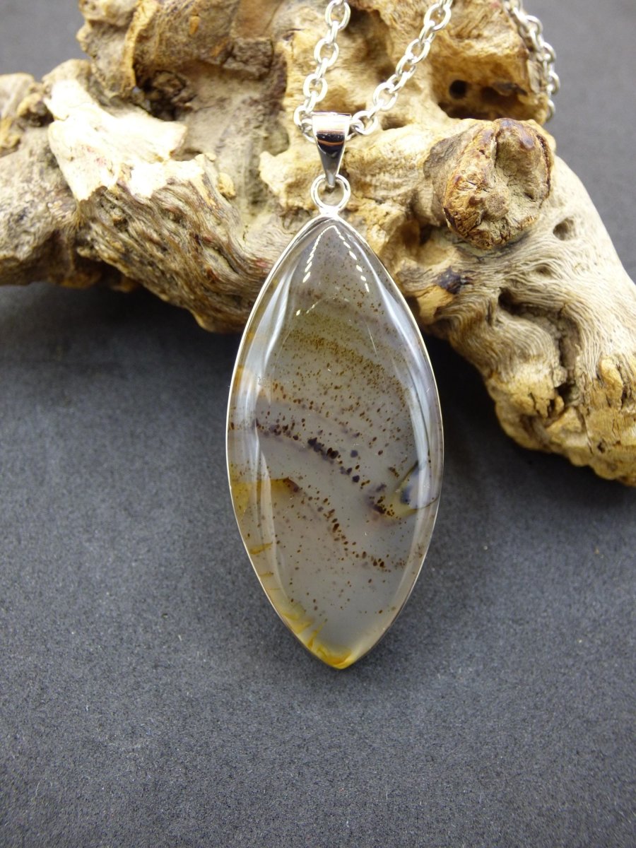 Dendrite Achat - 925 Sterling Silber Edelstein Kette Natur weiß Schutz Rarität Heilstein Kristall Mann Frau Er Sie Geschenk Freund Bruder - Art of Nature Berlin