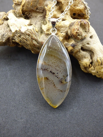 Dendrite Achat - 925 Sterling Silber Edelstein Kette Natur weiß Schutz Rarität Heilstein Kristall Mann Frau Er Sie Geschenk Freund Bruder - Art of Nature Berlin