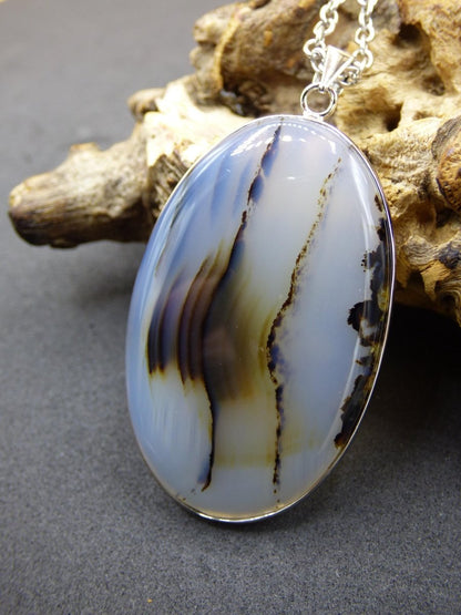 Dendrite Achat - 925 Sterling Silber Edelstein Kette Natur weiß Schutz Rarität Heilstein Kristall Mann Frau Er Sie Geschenk Freund Bruder - Art of Nature Berlin