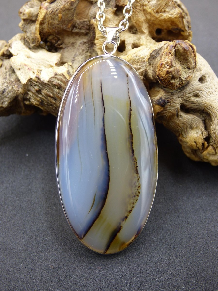 Dendrite Achat - 925 Sterling Silber Edelstein Kette Natur weiß Schutz Rarität Heilstein Kristall Mann Frau Er Sie Geschenk Freund Bruder - Art of Nature Berlin