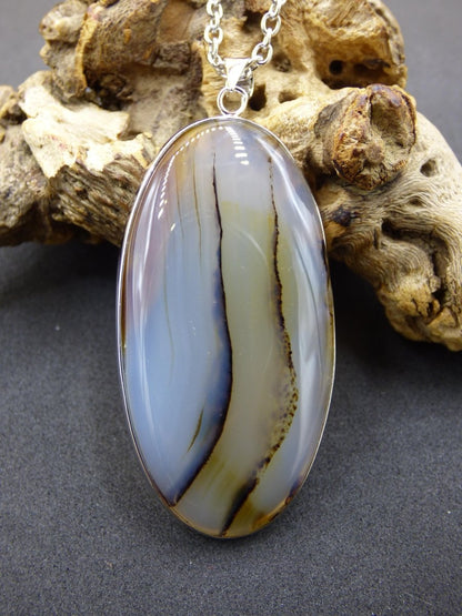 Dendrite Achat - 925 Sterling Silber Edelstein Kette Natur weiß Schutz Rarität Heilstein Kristall Mann Frau Er Sie Geschenk Freund Bruder - Art of Nature Berlin