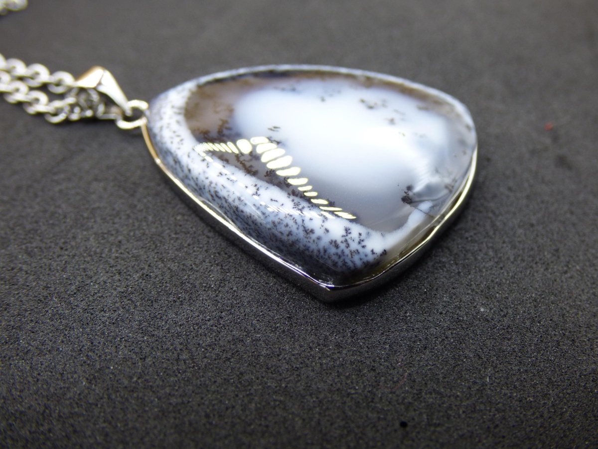 Dendrite Opal AAA - 925 Sterling Silber Edelstein Kette Natur weiß Schutz Rarität Heilstein Kristall Mann Frau Er Sie Geschenk Freund Bruder - Art of Nature Berlin