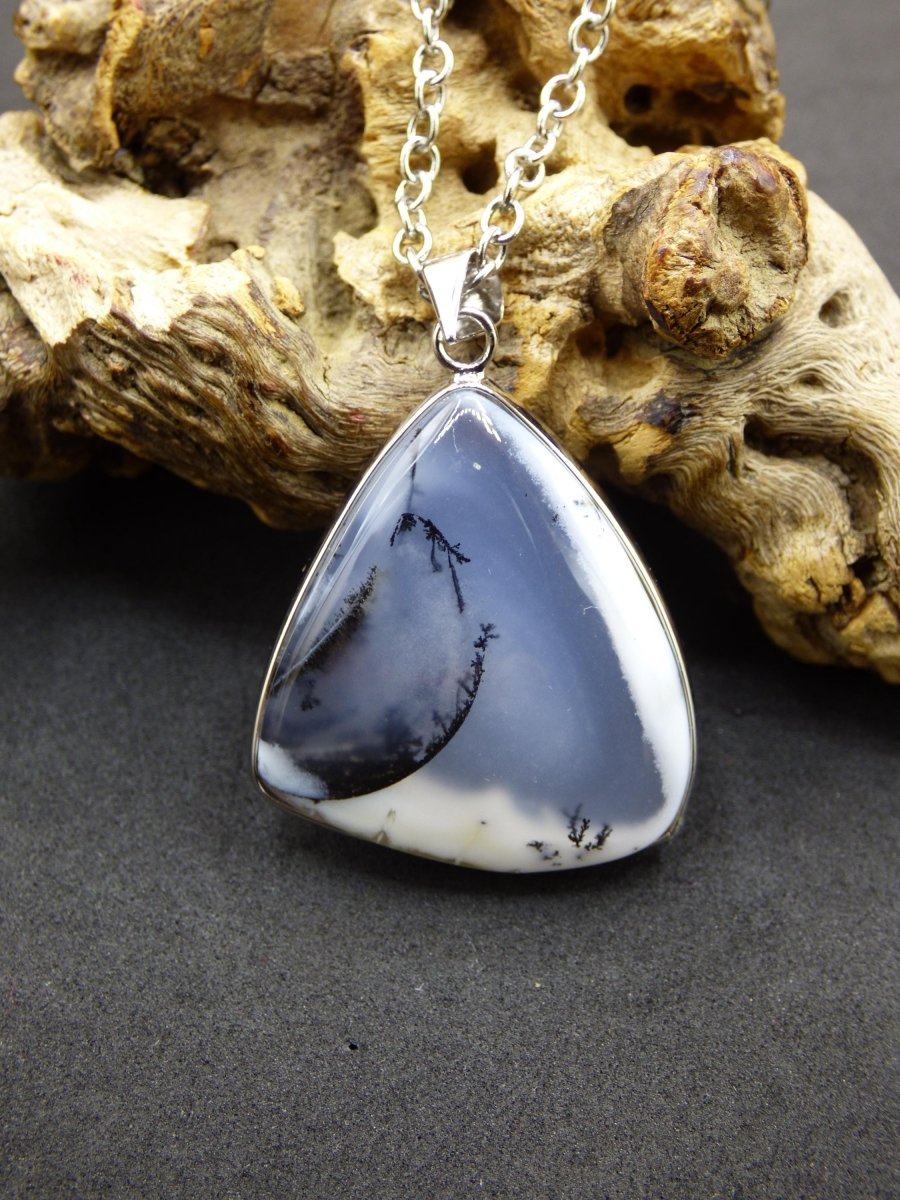 Dendrite Opal AAA - 925 Sterling Silber Edelstein Kette Natur weiß Schutz Rarität Heilstein Kristall Mann Frau Er Sie Geschenk Freund Bruder - Art of Nature Berlin