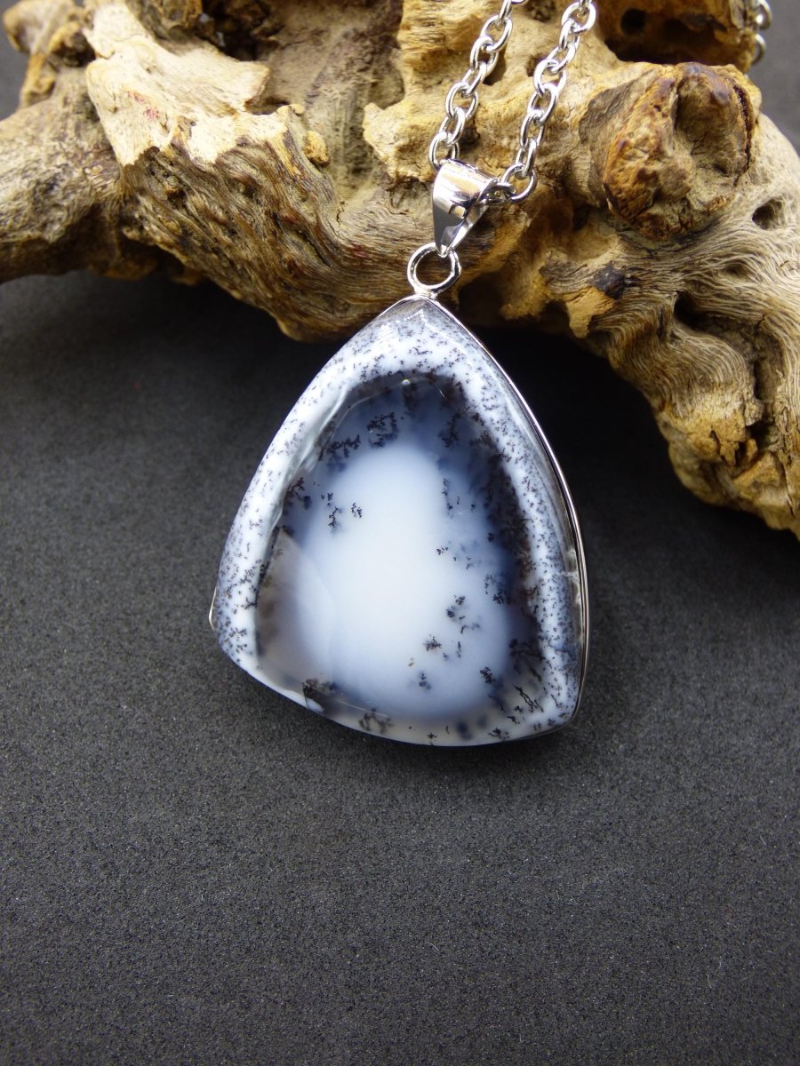 Dendrite Opal AAA - 925 Sterling Silber Edelstein Kette Natur weiß Schutz Rarität Heilstein Kristall Mann Frau Er Sie Geschenk Freund Bruder - Art of Nature Berlin