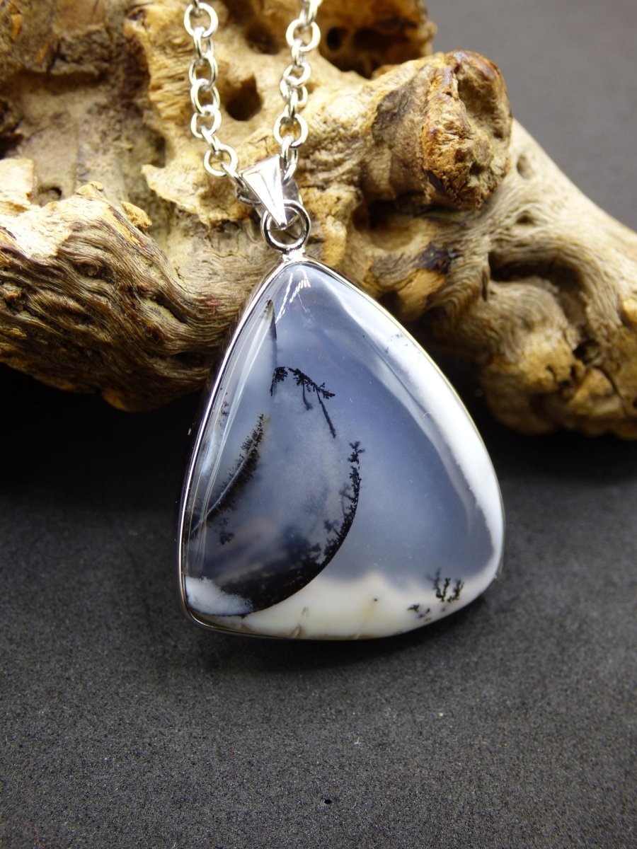 Dendrite Opal AAA - 925 Sterling Silber Edelstein Kette Natur weiß Schutz Rarität Heilstein Kristall Mann Frau Er Sie Geschenk Freund Bruder - Art of Nature Berlin