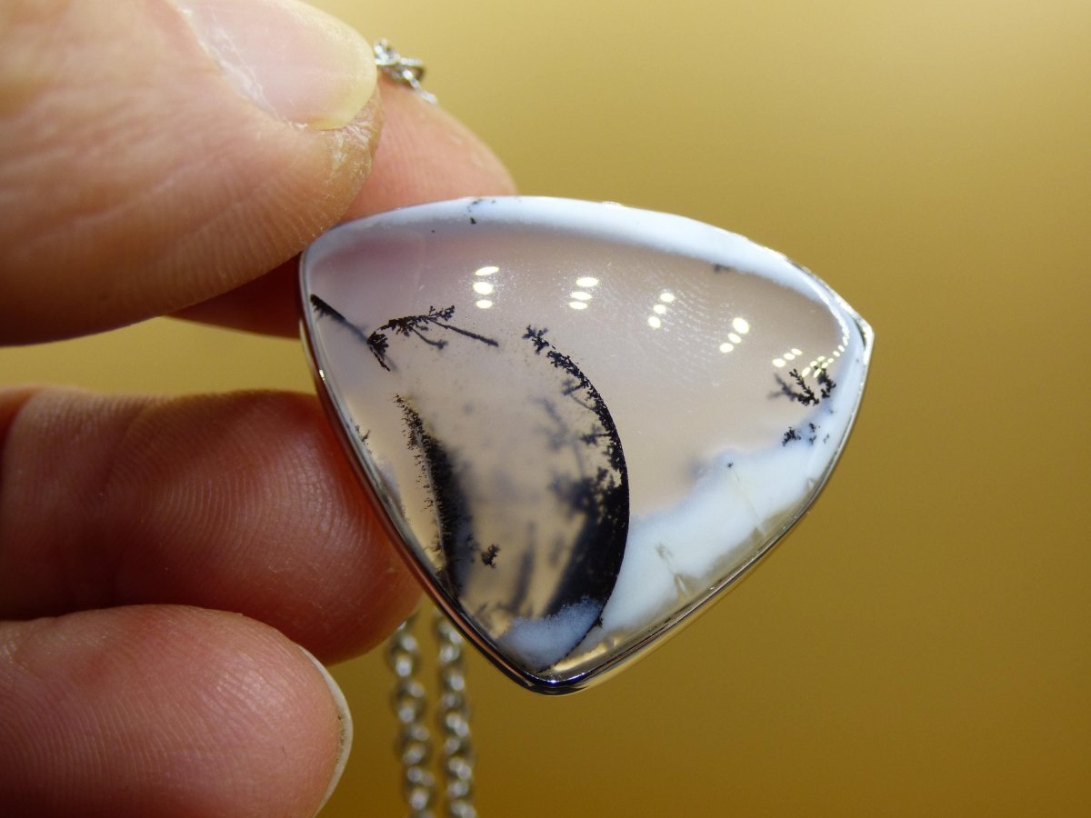 Dendrite Opal AAA - 925 Sterling Silber Edelstein Kette Natur weiß Schutz Rarität Heilstein Kristall Mann Frau Er Sie Geschenk Freund Bruder - Art of Nature Berlin