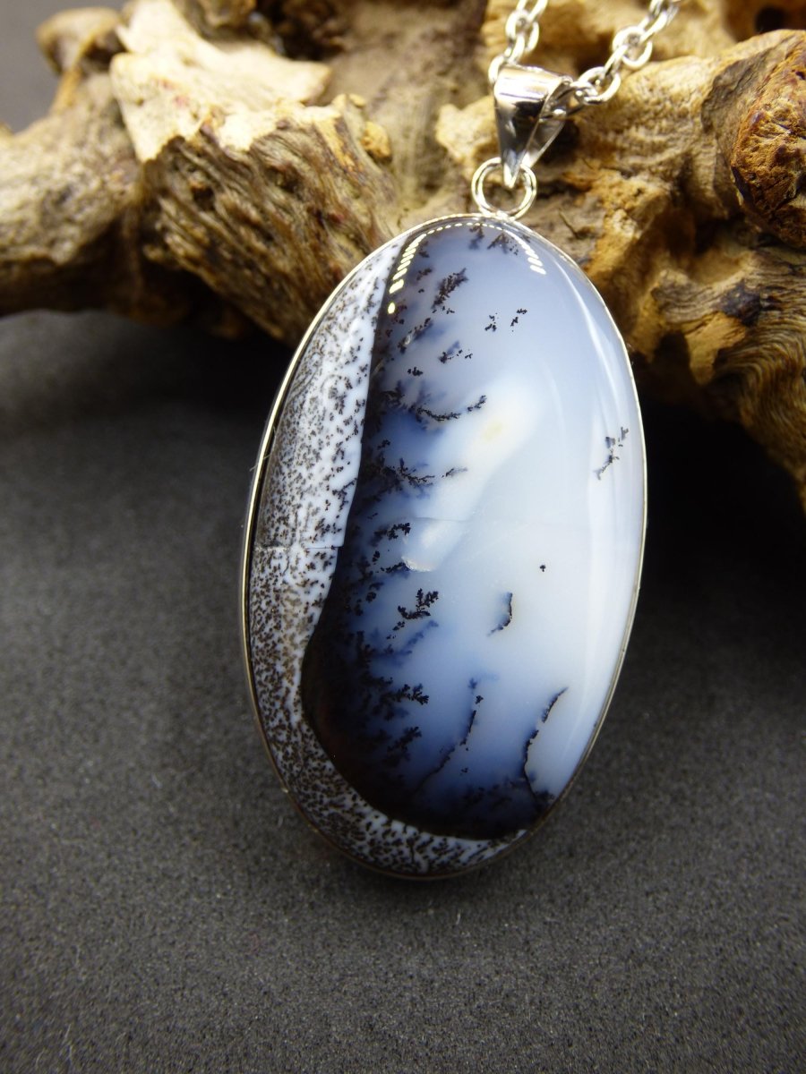 Dendrite Opal AAA - 925 Sterling Silber Edelstein Kette Natur weiß Schutz Rarität Heilstein Kristall Mann Frau Er Sie Geschenk Freund Bruder - Art of Nature Berlin
