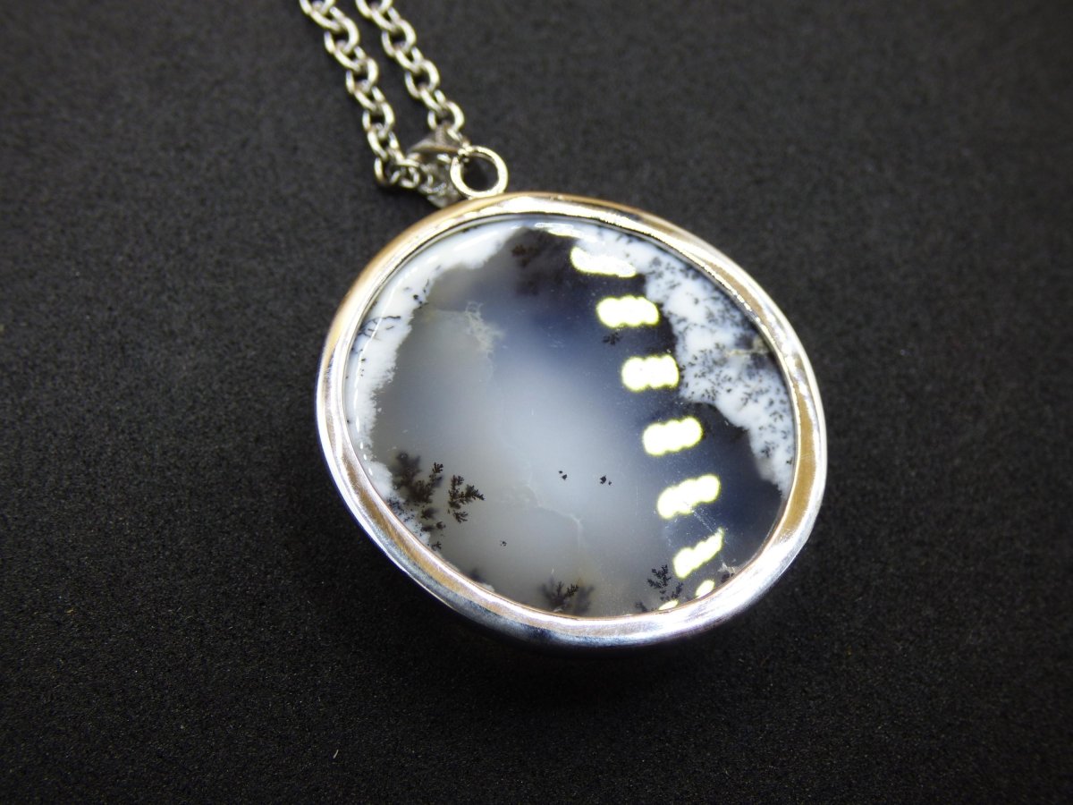Dendrite Opal AAA - 925 Sterling Silber Edelstein Kette Natur weiß Schutz Rarität Heilstein Kristall Mann Frau Er Sie Geschenk Freund Bruder - Art of Nature Berlin