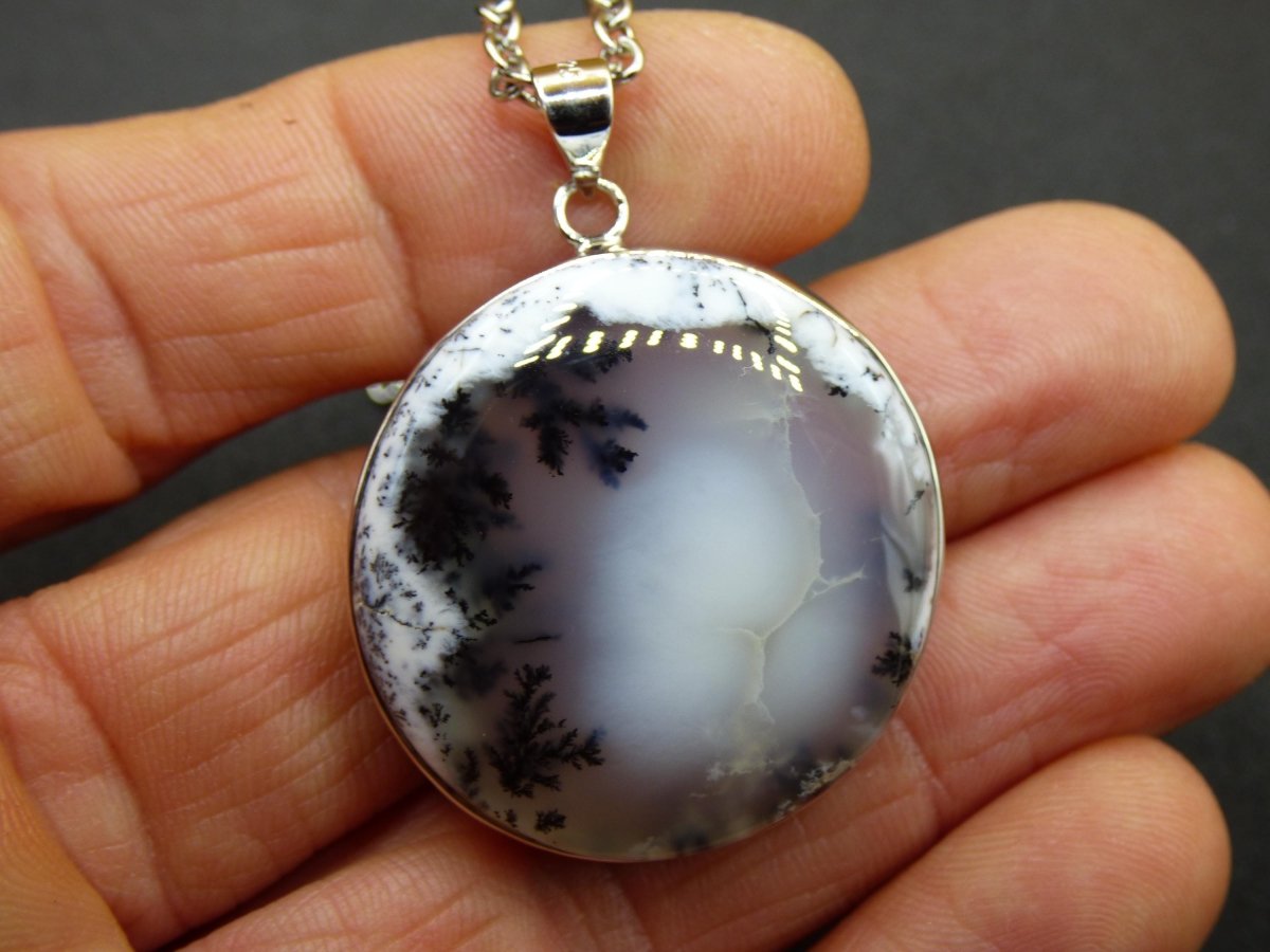 Dendrite Opal AAA - 925 Sterling Silber Edelstein Kette Natur weiß Schutz Rarität Heilstein Kristall Mann Frau Er Sie Geschenk Freund Bruder - Art of Nature Berlin