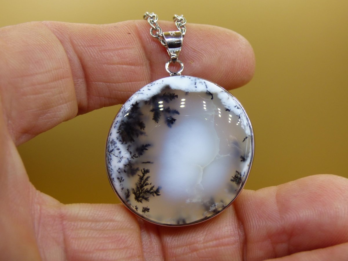 Dendrite Opal AAA - 925 Sterling Silber Edelstein Kette Natur weiß Schutz Rarität Heilstein Kristall Mann Frau Er Sie Geschenk Freund Bruder - Art of Nature Berlin