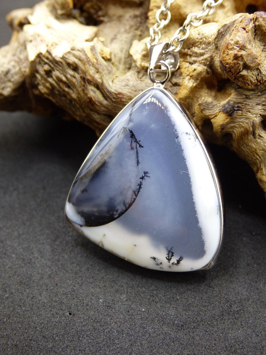 Dendrite Opal AAA - 925 Sterling Silber Edelstein Kette Natur weiß Schutz Rarität Heilstein Kristall Mann Frau Er Sie Geschenk Freund Bruder - Art of Nature Berlin