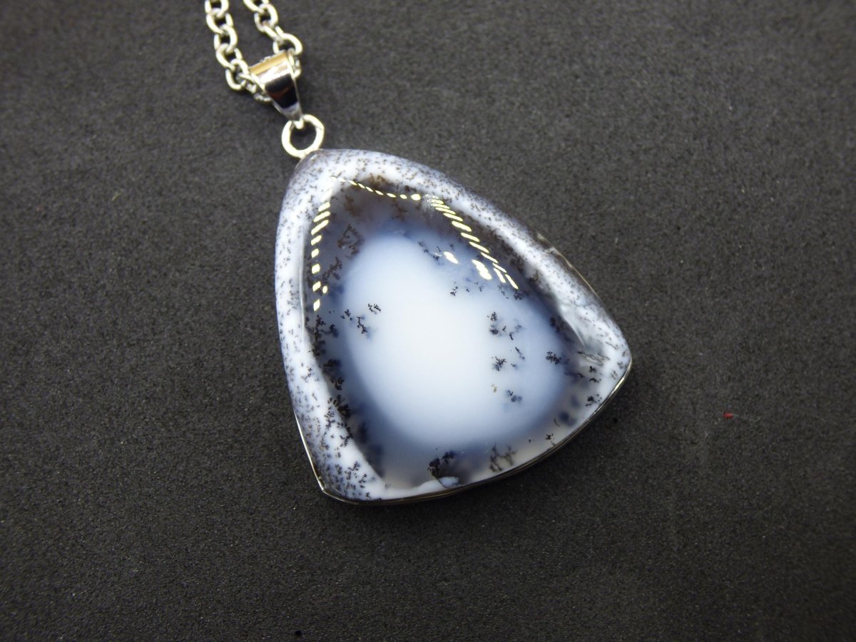 Dendrite Opal AAA - 925 Sterling Silber Edelstein Kette Natur weiß Schutz Rarität Heilstein Kristall Mann Frau Er Sie Geschenk Freund Bruder - Art of Nature Berlin
