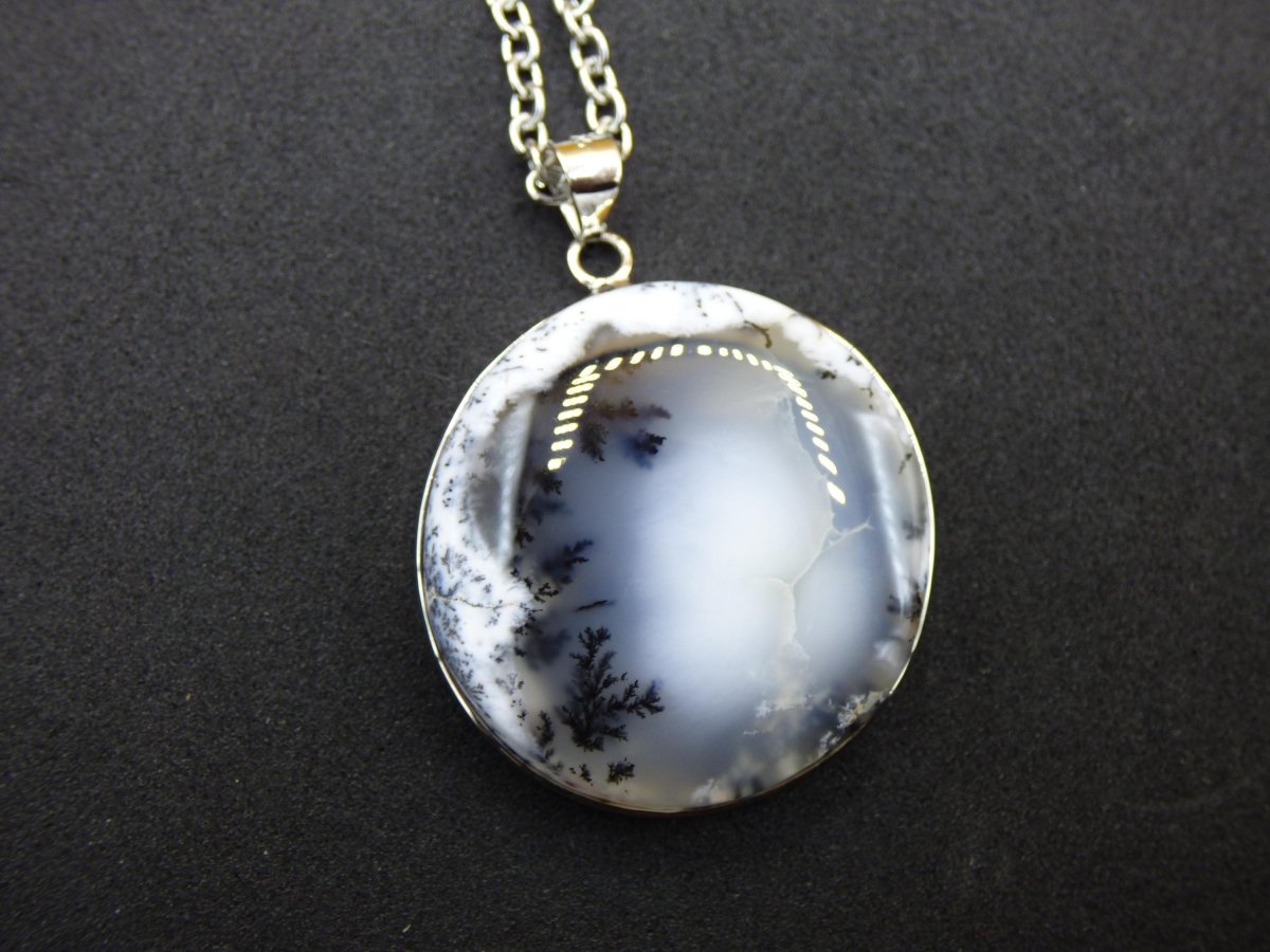 Dendrite Opal AAA - 925 Sterling Silber Edelstein Kette Natur weiß Schutz Rarität Heilstein Kristall Mann Frau Er Sie Geschenk Freund Bruder - Art of Nature Berlin